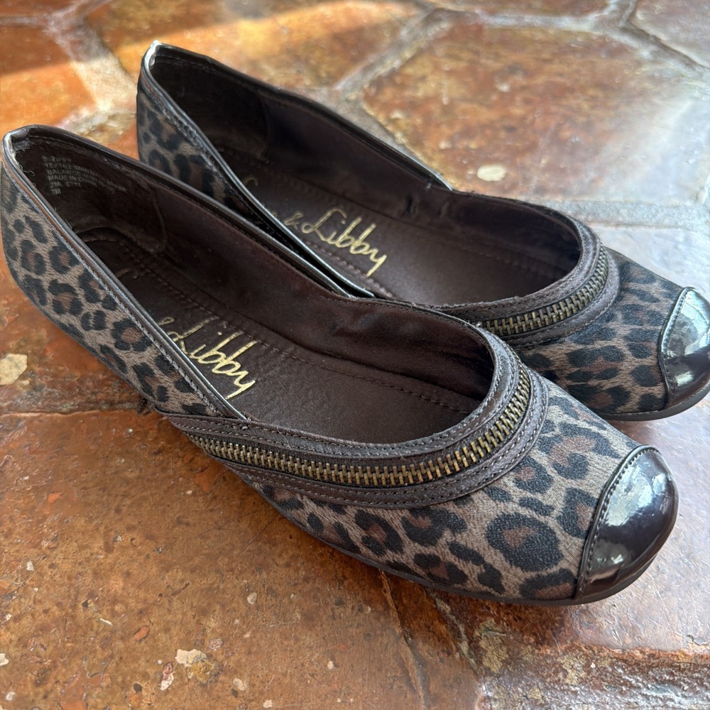 Sam & Libby Leopard W/ Zipper Accent Ballet Flat Slip On Women's Size 7 M